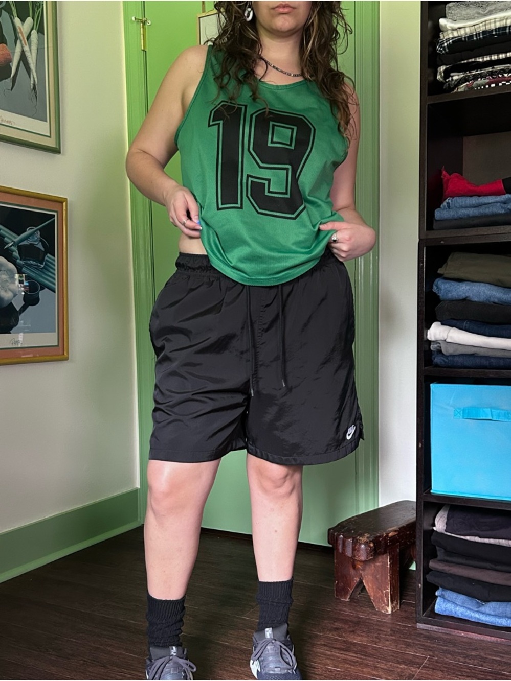 Nike Black Athletic Shorts Swoosh Drawstring Pockets Minimalist Running Sporty